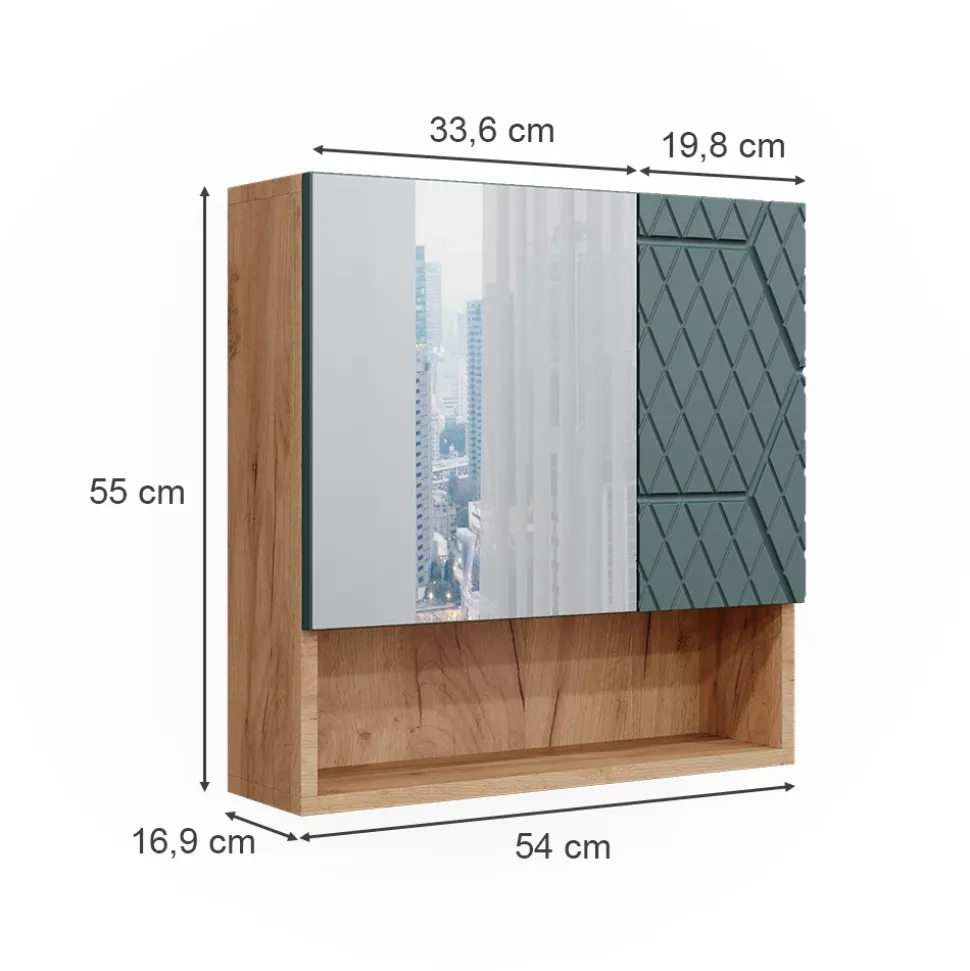 Badspiegelschrank Irma Grün/Goldkraft Eiche 54 x 55 cm Vicco