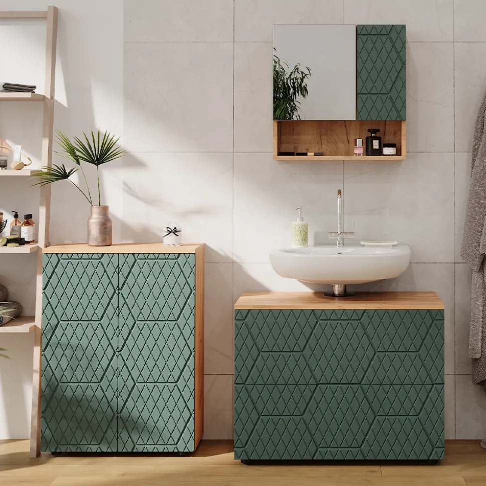 Badspiegelschrank Irma Grün/Goldkraft Eiche 54 x 55 cm Vicco