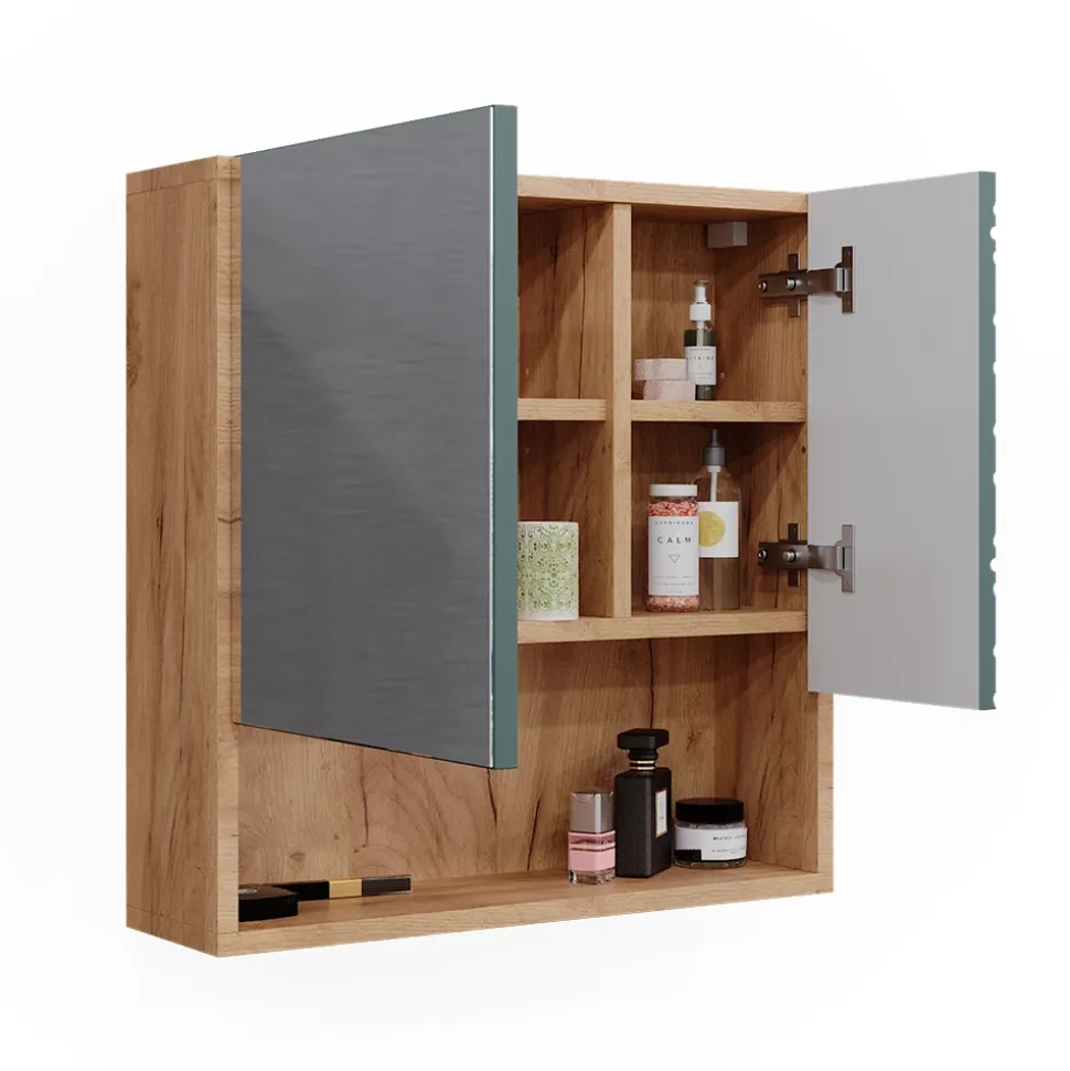 Badspiegelschrank Irma Grün/Goldkraft Eiche 54 x 55 cm Vicco