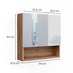 Badspiegelschrank Irma Weiß Hochglanz/Goldkraft Eiche 54 x 55 cm Vicco