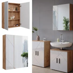 Badspiegelschrank Irma Weiß/Eiche 60 x 75 cm Vicco