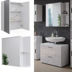 Badspiegelschrank Irma Weiß/Weiß Hochglanz 80 x 75 cm Vicco