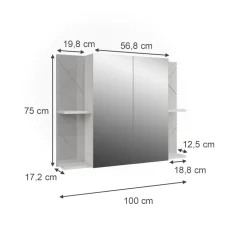 Badspiegelschrank Irma Weiß/Weiß Hochglanz 100 x 75 cm mit 2 Türen Vicco