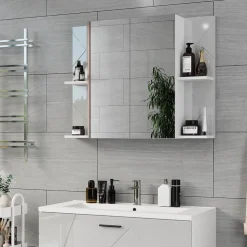 Badspiegelschrank Irma Weiß/Weiß Hochglanz 100 x 75 cm mit 2 Türen Vicco