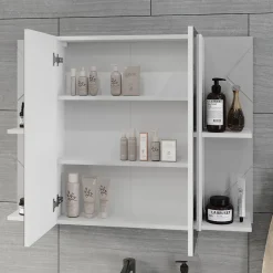 Badspiegelschrank Irma Weiß/Weiß Hochglanz 100 x 75 cm mit 2 Türen Vicco