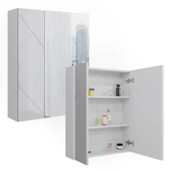 Badspiegelschrank Irma Weiß/Weiß Hochglanz 60 x 75 cm Vicco