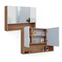 Badspiegelschrank Irma Weiß Hochglanz/Goldkraft Eiche 80.1 x 55 cm Vicco