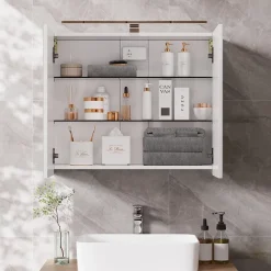 Badspiegelschrank Lavio Weiß 70 x 60 cm mit LED-Beleuchtung Vicco