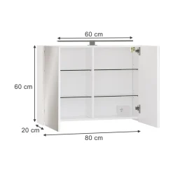 Badspiegelschrank Lavio Weiß 80 x 60 cm mit LED-Beleuchtung Vicco