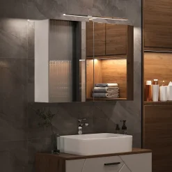 Badspiegelschrank Lavio Weiß 80 x 60 cm mit LED-Beleuchtung Vicco