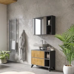 Badspiegelschrank Leano Anthrazit/Bergeiche 80 x 60 cm Vicco