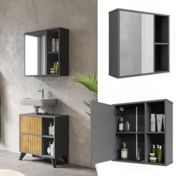 Badspiegelschrank Leano Anthrazit/Bergeiche 60 x 60 cm Vicco