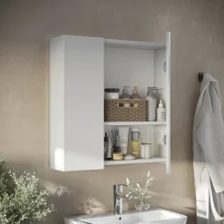 Badspiegelschrank Leopold Weiß 60 x 59.2 cm Mit Regalböden und 1 Spiegeltür Vicco