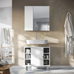 Badspiegelschrank Leopold Weiß 60 x 59.2 cm Mit Regalböden und 1 Spiegeltür Vicco