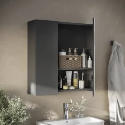 Badspiegelschrank Leopold Anthrazit 60 x 59.2 cm Mit Regalböden und 1 Spiegeltür Vicco