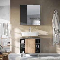 Badspiegelschrank Leopold Anthrazit 60 x 59.2 cm Mit Regalböden und 1 Spiegeltür Vicco