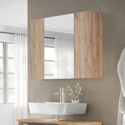 Badspiegelschrank Leopold Goldkraft Eiche 80 x 59.2 cm mit Regalen Vicco