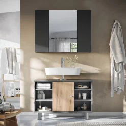 Badspiegelschrank Leopold Anthrazit 80 x 59.2 cm mit Regalen Vicco