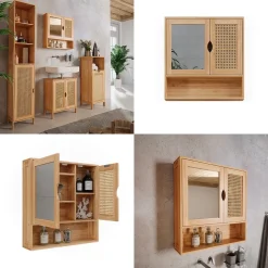 Badspiegelschrank Liora Bambus 56 x 58 cm mit Spiegel Vicco
