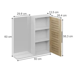 Badspiegelschrank Looma Weiß/Eiche 60 x 60 cm mit 3 Fächern Vicco