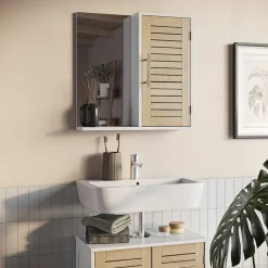 Badspiegelschrank Looma Weiß/Eiche 60 x 60 cm mit 3 Fächern Vicco