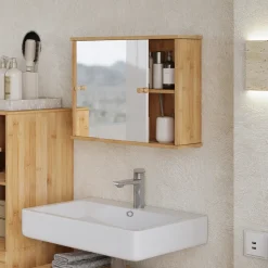 Badspiegelschrank Mireo Bambus 55 x 40 cm mit 2 Schiebetüren Vicco