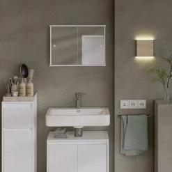 Badspiegelschrank Mireo Weiß 55 x 40 cm mit 2 Schiebetüren Vicco