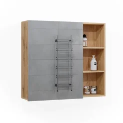 Badspiegelschrank Rudi Eiche 90 x 80.9 cm mit Tür und offenen Fächern Vicco