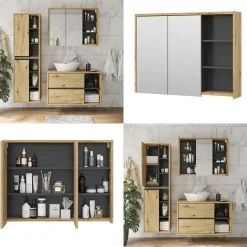 Badspiegelschrank Viola Eiche/Anthrazit 100 x 75 cm Vicco