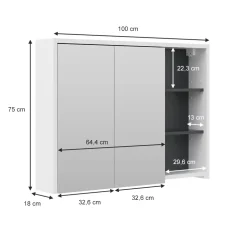 Badspiegelschrank Viola Weiß/Anthrazit 100 x 75 cm Vicco