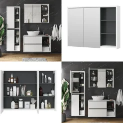 Badspiegelschrank Viola Weiß/Anthrazit 100 x 75 cm Vicco