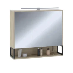 Badspiegelschrank Vionna Eiche/Schwarz 80 x 71.5 cm mit LED-Licht Vicco