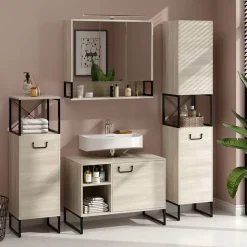 Badspiegelschrank Vionna Eiche/Schwarz 80 x 71.5 cm mit LED-Licht Vicco