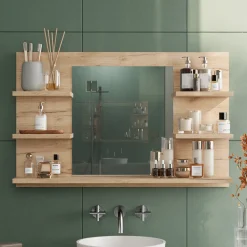 Badspiegelschrank Wilbur Goldkraft Eiche 78 x 50 cm mit Regalen Vicco