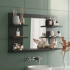 Badspiegelschrank Wilbur Anthrazit 78 x 50 cm mit Regalen Vicco