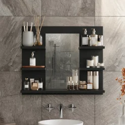 Badspiegelschrank Wilbur Anthrazit 58.8 x 50 cm mit Regalen Vicco