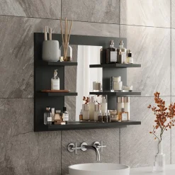 Badspiegelschrank Wilbur Anthrazit 58.8 x 50 cm mit Regalen Vicco