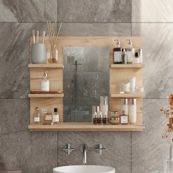 Badspiegelschrank Wilbur Goldkraft Eiche 58.8 x 50 cm mit Regalen Vicco