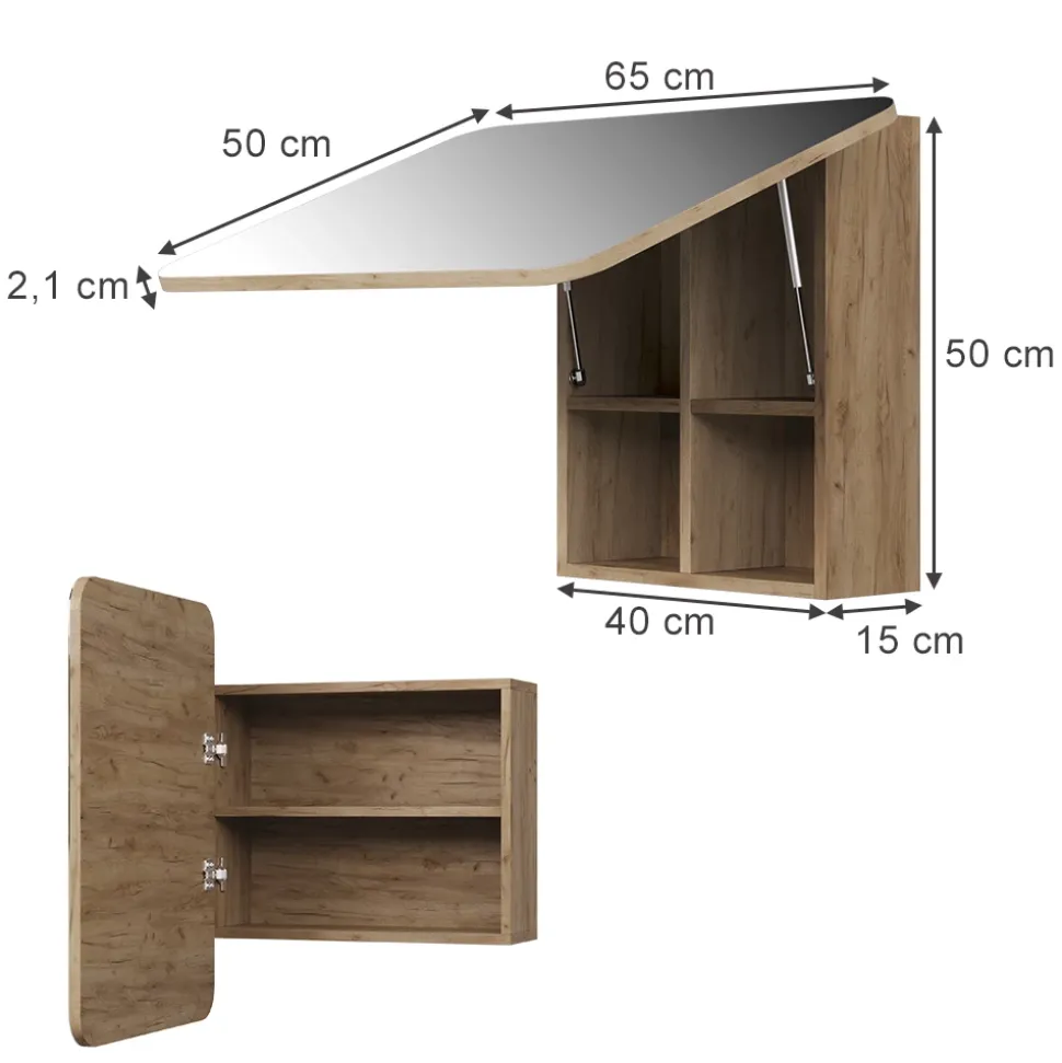 Badspiegelschrank Zino Goldkraft Eiche 65 x 50 cm mit Regalen Vicco