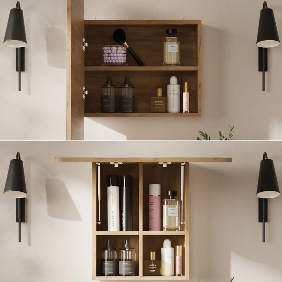 Badspiegelschrank Zino Goldkraft Eiche 65 x 50 cm mit Regalen Vicco