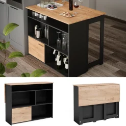 Bartisch "Dominic", Goldkraft Eiche/Anthrazit, 116 x 37 cm 4x offene Fächer und 1x Tür