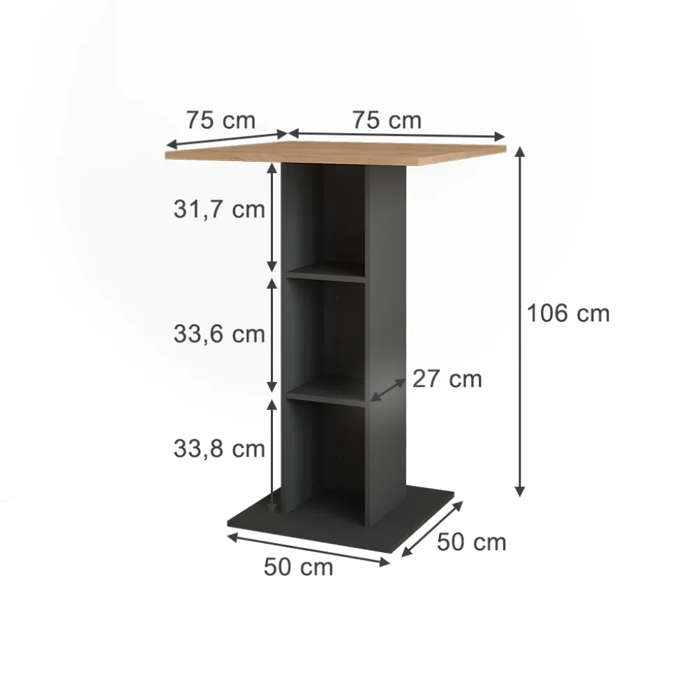 Bartisch Repose Goldkraft Eiche/Anthrazit 75 x 75 cm Vicco