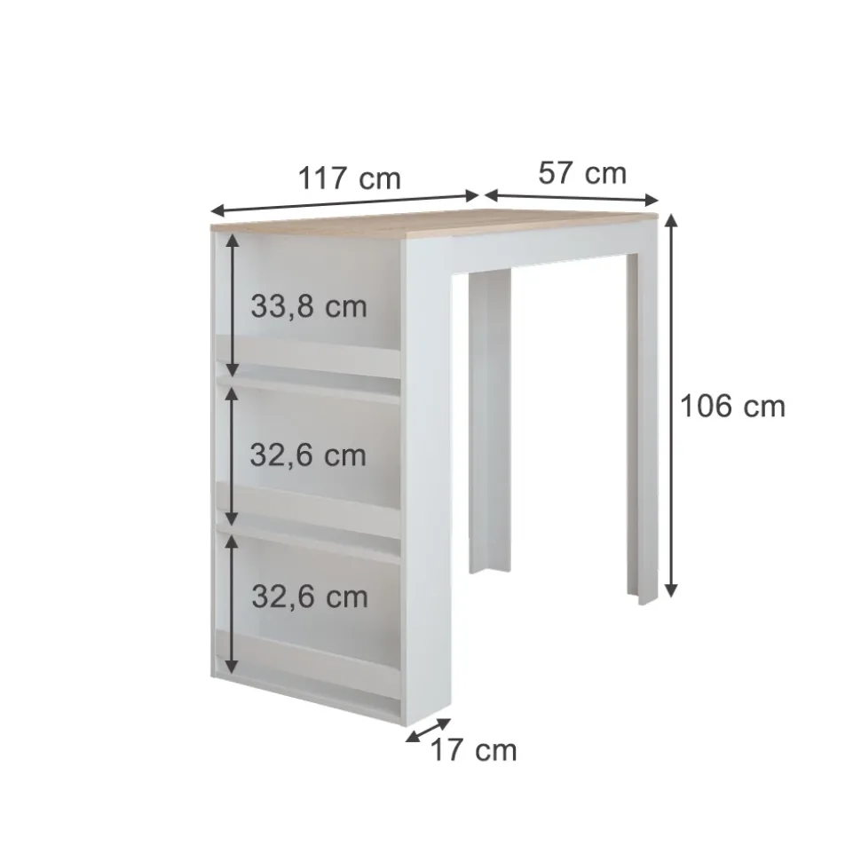 Bartisch Repose Weiß/Sonoma 57 x 117 cm Vicco
