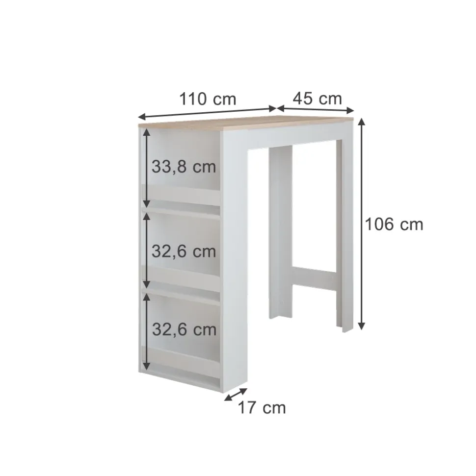 Bartisch Repose Weiß/Sonoma 45 x 110 cm Vicco