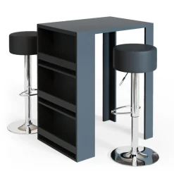 Bartisch-Set Anthrazit 57 x 80 cm mit 2 Barhockern Vicco