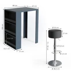 Bartisch-Set Anthrazit 57 x 80 cm mit 2 Barhockern Vicco