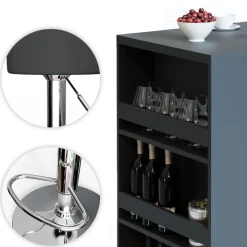 Bartisch-Set Anthrazit 57 x 80 cm mit 2 Barhockern Vicco