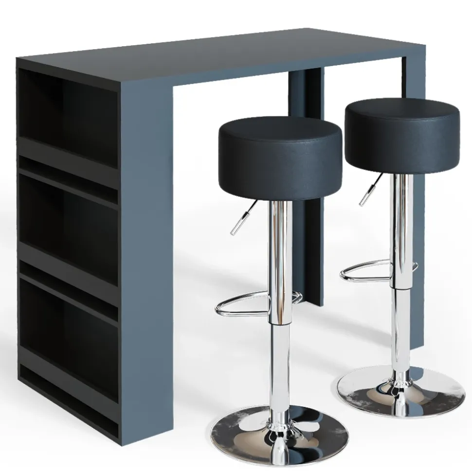 Bartisch-Set Anthrazit 57 x 117 cm mit 2 Barhockern Vicco