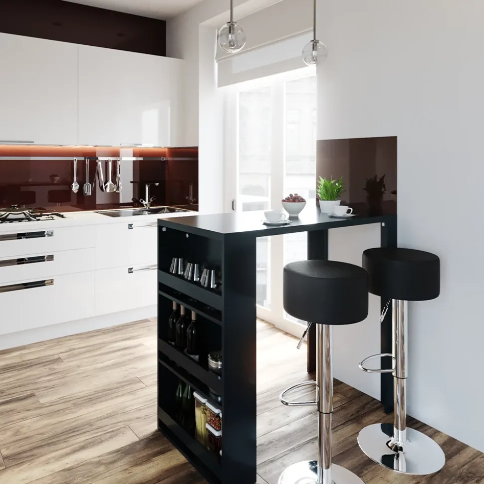 Bartisch-Set Anthrazit 57 x 117 cm mit 2 Barhockern Vicco