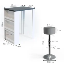Bartisch-Set Anthrazit/Weiß 57 x 80 cm mit 2 Barhockern Vicco